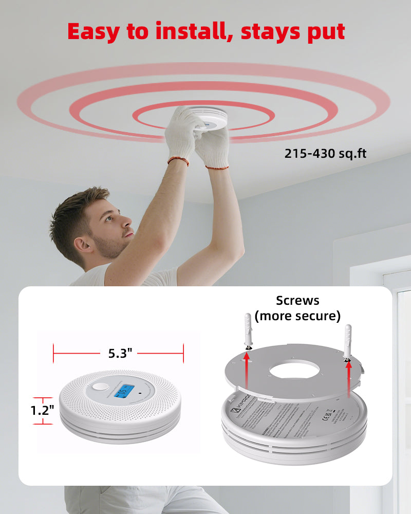 KIMROG 10-Year Sealed Battery 2-in-1 Smoke & Carbon Monoxide Detector | LCD Display- SCM02
