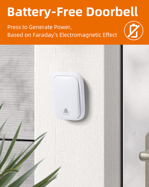 KIMROG Battery-Free Wireless Doorbell,No Batteries Needed (White) - SWD01