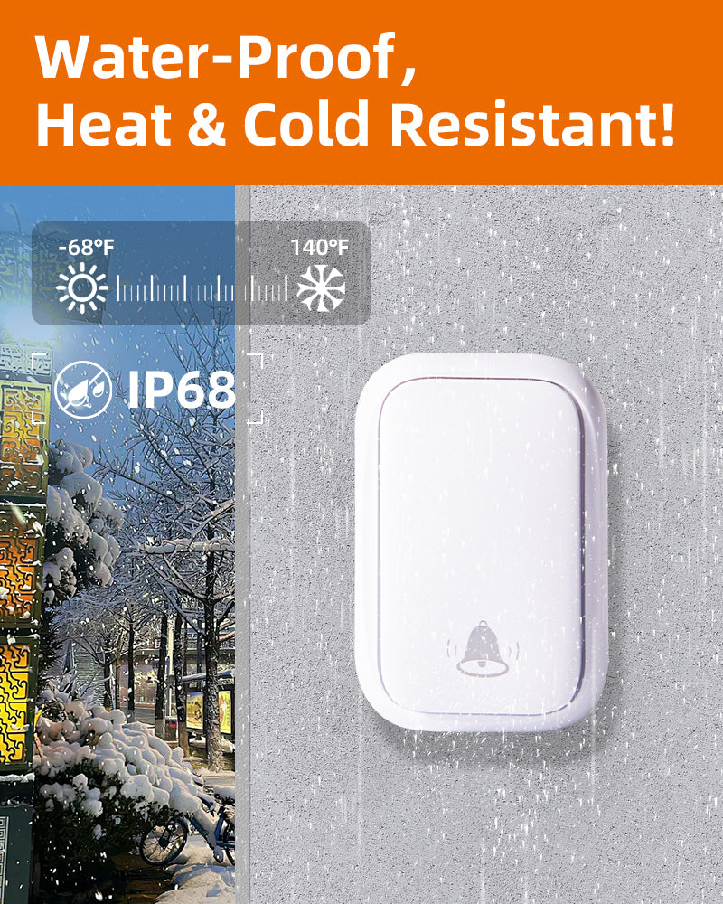 KIMROG Battery-Free Wireless Doorbell,No Batteries Needed (White) - SWD01
