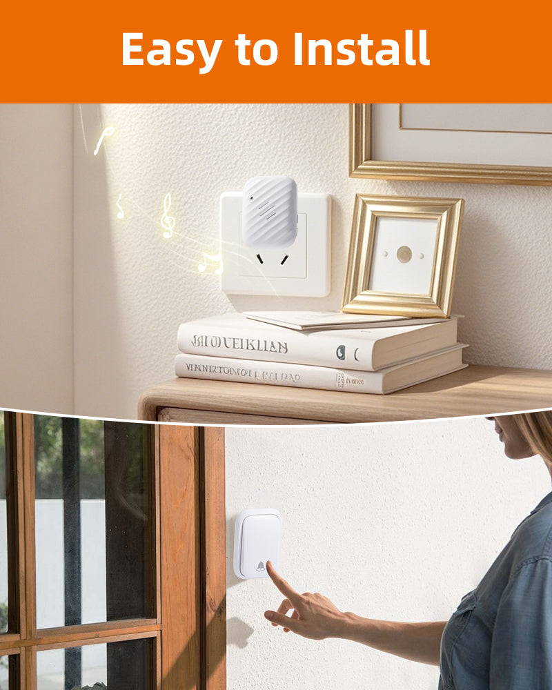 KIMROG Battery-Free Wireless Doorbell,No Batteries Needed (White) - SWD01
